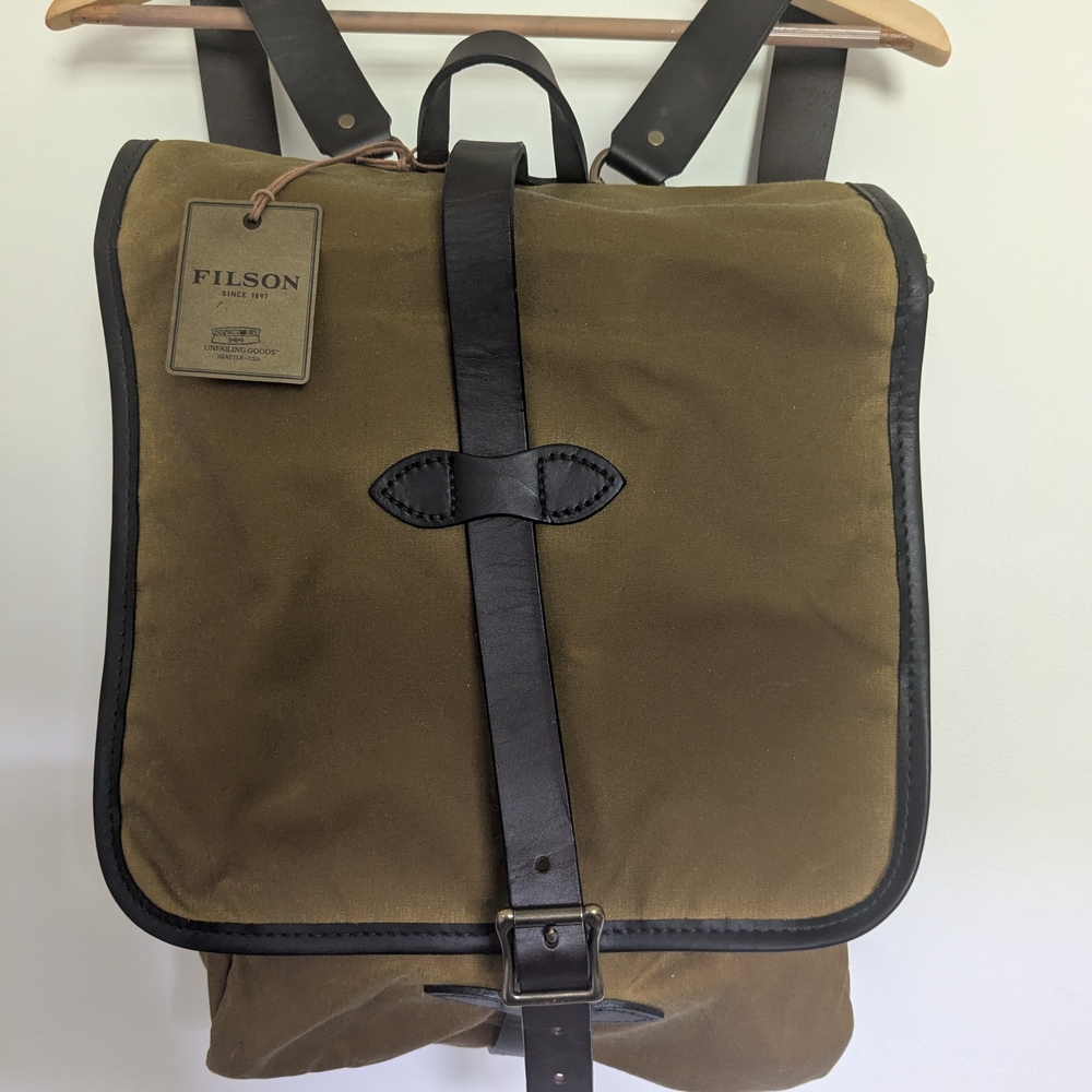 Filson Dark Tan Oil Cloth Men's Backpack NWT